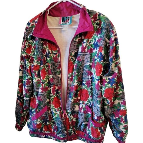 đť…şVintage 80s 90s High Intensity Floral Wibdbreaker Size Large - Picture 2 of 5